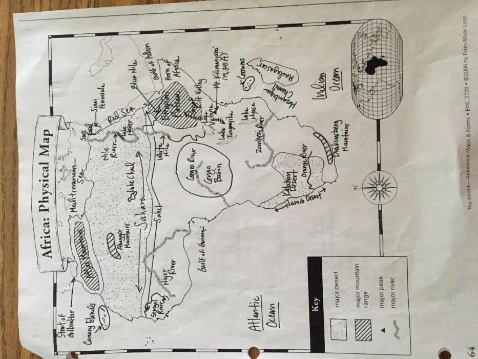 Africa physical map worksheet answer key