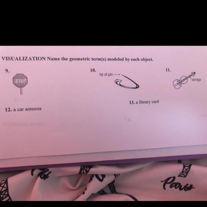 Name the geometric term modeled by each object