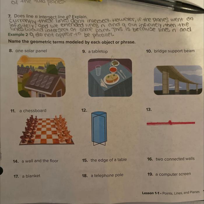 Name the geometric term modeled by each object